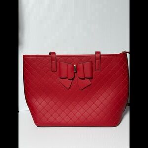 NEW Red Vegan Leather Tote Bag with Shoulder Strap and Red Bow Accent